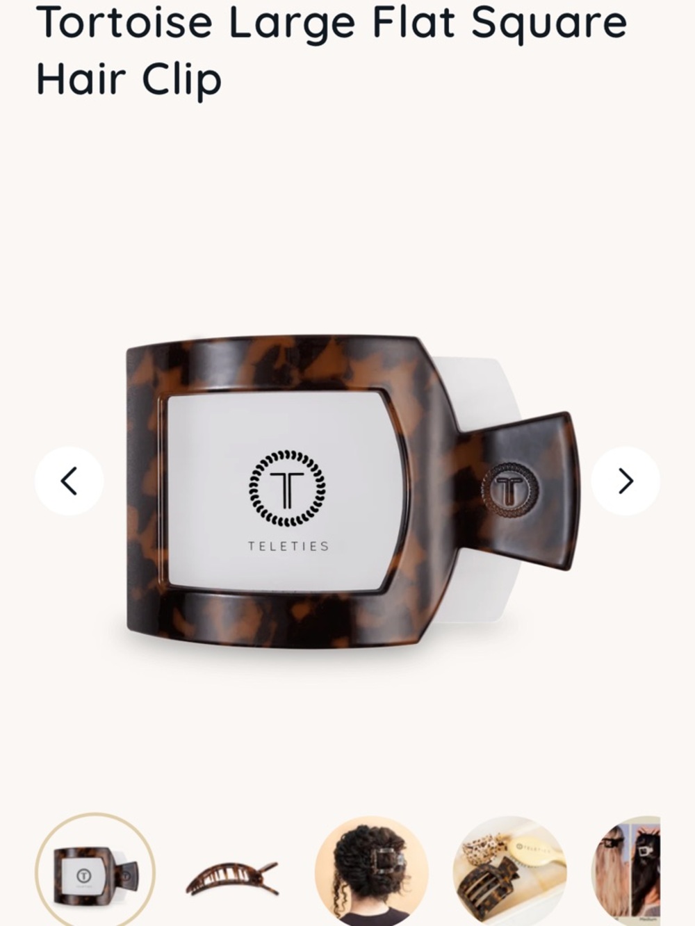 Teleties Tortoise Large Flat Square Hair Clip - Brown Tortoiseshell